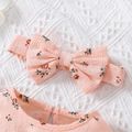 100% Cotton 2pcs Baby Girl Allover Floral Print Long-sleeve Shirred Romper with Headband Set Pink