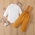 2pcs Baby Boy 95% Cotton Long-sleeve Bow Tie Decor Romper and Corduroy Overalls Set Yellow image 3