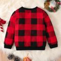 Toddler Boy Christmas Deer Embroidered Plaid Pullover Sweatshirt Red