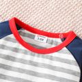 2pcs Baby Boy 100% Cotton Graphic Print Jeans and Raglan-sleeve Striped Tee Set Tibetanblue image 4