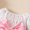 2pcs Baby Girl Bow Front Polka Dot Print Long-sleeve Romper with Headband Set Pink