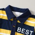2pcs Toddler Boy Letter Print Stripe Long-sleeve Polo Shirt and Denim Jeans Set Yellow image 4