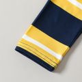 2pcs Toddler Boy Letter Print Stripe Long-sleeve Polo Shirt and Denim Jeans Set Yellow image 5