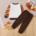 2pcs Toddler Boy Thanksgiving Animal Print Plaid Colorblock Sweatshirt and Pants Set Orangebrown image 3