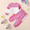 2pcs Baby Girl 95% Cotton Long-sleeve Letter Print Colorblock Crop Sweatshirt and Sweatpants Set Pink image 2