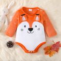 Baby Boy/Girl Long-sleeve Fox Embroidered 3D Ears Detail Fuzzy Romper Orange image 3