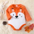 Baby Boy/Girl Long-sleeve Fox Embroidered 3D Ears Detail Fuzzy Romper Orange
