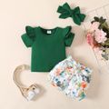 100% Cotton 3pcs Floral Print Short-sleeve Baby Set Green image 1