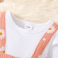 Baby Girl 100% Cotton Crepe Daisy Print Ruffle Spliced Rib Knit Long-sleeve Romper Pink