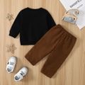 2pcs Baby Boy Milk & Beer Bottle and Letter Print Long-sleeve Sweatshirt with Solid Corduroy Pants Set Brown image 3