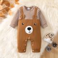 Baby Boy/Girl 95% Cotton Long-sleeve Striped Spliced Bear Print Jumpsuit Brown image 3
