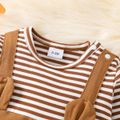 Baby Boy/Girl 95% Cotton Long-sleeve Striped Spliced Bear Print Jumpsuit Brown image 4