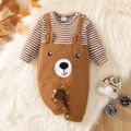 Baby Boy/Girl 95% Cotton Long-sleeve Striped Spliced Bear Print Jumpsuit Brown image 1