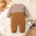 Baby Boy/Girl 95% Cotton Long-sleeve Striped Spliced Bear Print Jumpsuit Brown image 2