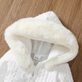2pcs Baby Boy/Girl White Imitation Knitting Textured Spliced Faux Fur Hooded Long-sleeve Romper and Pants Set OffWhite image 3
