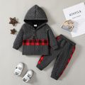 2pcs Baby Boy Red Plaid Spliced Imitation Knitting Long-sleeve Set Grey image 3