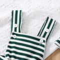 2pcs Baby Boy/Girl 95% Cotton Rib Knit Green Striped Overalls with Hat Set Green image 5