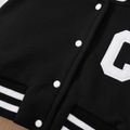 2pcs Toddler Girl Trendy Letter Embroidered Button Design Bomber Jacket and Skirt Set Black image 5