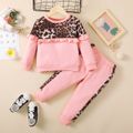 2pcs Toddler Girl Sweet Leopard Print Ruffled Pink Sweatshirt and Pants Set Pink image 1