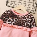 2pcs Toddler Girl Sweet Leopard Print Ruffled Pink Sweatshirt and Pants Set Pink image 3