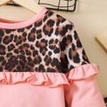 2pcs Toddler Girl Sweet Leopard Print Ruffled Pink Sweatshirt and Pants Set Pink image 4