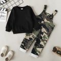 2pcs Toddler Boy Trendy Black Sweatshirt and Camouflage Print Corduroy Overalls Set Black image 2