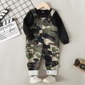 2pcs Toddler Boy Trendy Black Sweatshirt and Camouflage Print Corduroy Overalls Set Black image 1