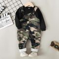 2pcs Toddler Boy Trendy Black Sweatshirt and Camouflage Print Corduroy Overalls Set Black image 4
