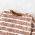 2pcs Toddlr Boy Casual Stripe Fluffy Fleece Sweatshirt and Pants Set Brown image 3