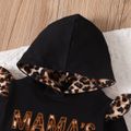2pcs Baby Girl 95% Cotton Letter Embroidered Long-sleeve Hoodie and Leopard Pants Set Black image 4