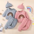 3pcs Baby Boy/Girl Rainbow Design Waffle Long-sleeve Sweatshirt and Pants with Hat Set Pink image 1