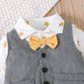2pcs Baby Boy 100% Cotton Pants and Allover Star Print Long-sleeve Faux-two Waistcoat Romper Set YellowBrown image 5