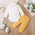 2pcs Baby Boy 100% Cotton Pants and Allover Star Print Long-sleeve Faux-two Waistcoat Romper Set YellowBrown image 2