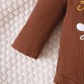 Thanksgiving Day 3pcs Baby Girl 95% Cotton Rib Knit Ruffle Long-sleeve Graphic Romper and Allover Print Suspender Skirt with Headband Set Brown