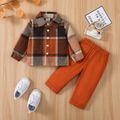 2pcs Baby Boy Long-sleeve Plaid Jacket and Solid Pants Set Reddishbrown image 1