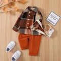 2pcs Baby Boy Long-sleeve Plaid Jacket and Solid Pants Set Reddishbrown image 3