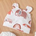3pcs Baby Boy/Girl 95% Cotton Long-sleeve Graphic Romper and Allover Elephant Print Pants & Hat Set White image 3
