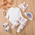 3pcs Baby Boy/Girl 95% Cotton Long-sleeve Graphic Romper and Allover Elephant Print Pants & Hat Set White image 2