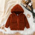 Baby Boy/Girl Brown Thermal Fuzzy Hooded Long-sleeve Zipper Jacket Brown image 1