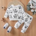 2pcs Baby Boy Allover Elephant Print Long-sleeve Sweatshirt and Sweatpants Set White image 1