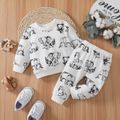 2pcs Baby Boy Allover Elephant Print Long-sleeve Sweatshirt and Sweatpants Set White image 3