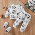 2pcs Baby Boy Allover Elephant Print Long-sleeve Sweatshirt and Sweatpants Set White image 2