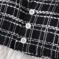 2pcs Baby Girl Black Tweed Long-sleeve Jacket and Bow Front Mesh Skirt Set BlackandWhite image 5