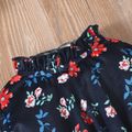 2pcs Baby Girl Allover Floral Print Frill Neck Long-sleeve Dress with Fuzzy Vest Set Dark Blue image 5