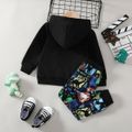 2pcs Toddler Boy Playful Dinosaur Print Hoodie Sweatshirt and Pants Set Black image 2