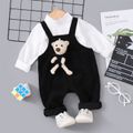 2pcs Baby Boy/Girl Mock Turtleneck Long-sleeve Top and Teddy Bear Stuffed Toy Design Overalls Set Black image 1