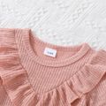 2pcs Baby Girl Solid Ribbed Ruffle Trim Short-sleeve Top & Shorts Set Pink image 5