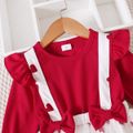 Toddler Girl Valentine's Day Heart Print Bows Design Mesh Splice Dres Red image 2