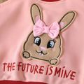 Toddler Girl Playful Rabbit Embroidered Colorblock Bomber Jacket Pink image 2
