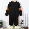 2pcs Toddler Boy Letter Print Colorblock Sweatshirt and Pants Set Black image 5